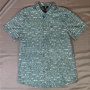 Volcom Modern Fit Button Up Shirt Mens XL Teal Abstract Print Surf Skate